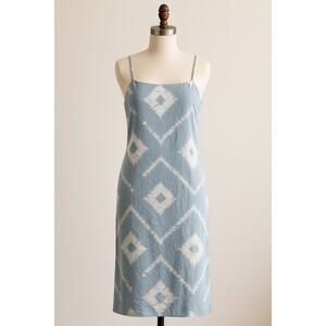 Lila 100% Silk Tie Dye Adjustable Strap Sleeveless Midi Tank Dress Blue Size 1